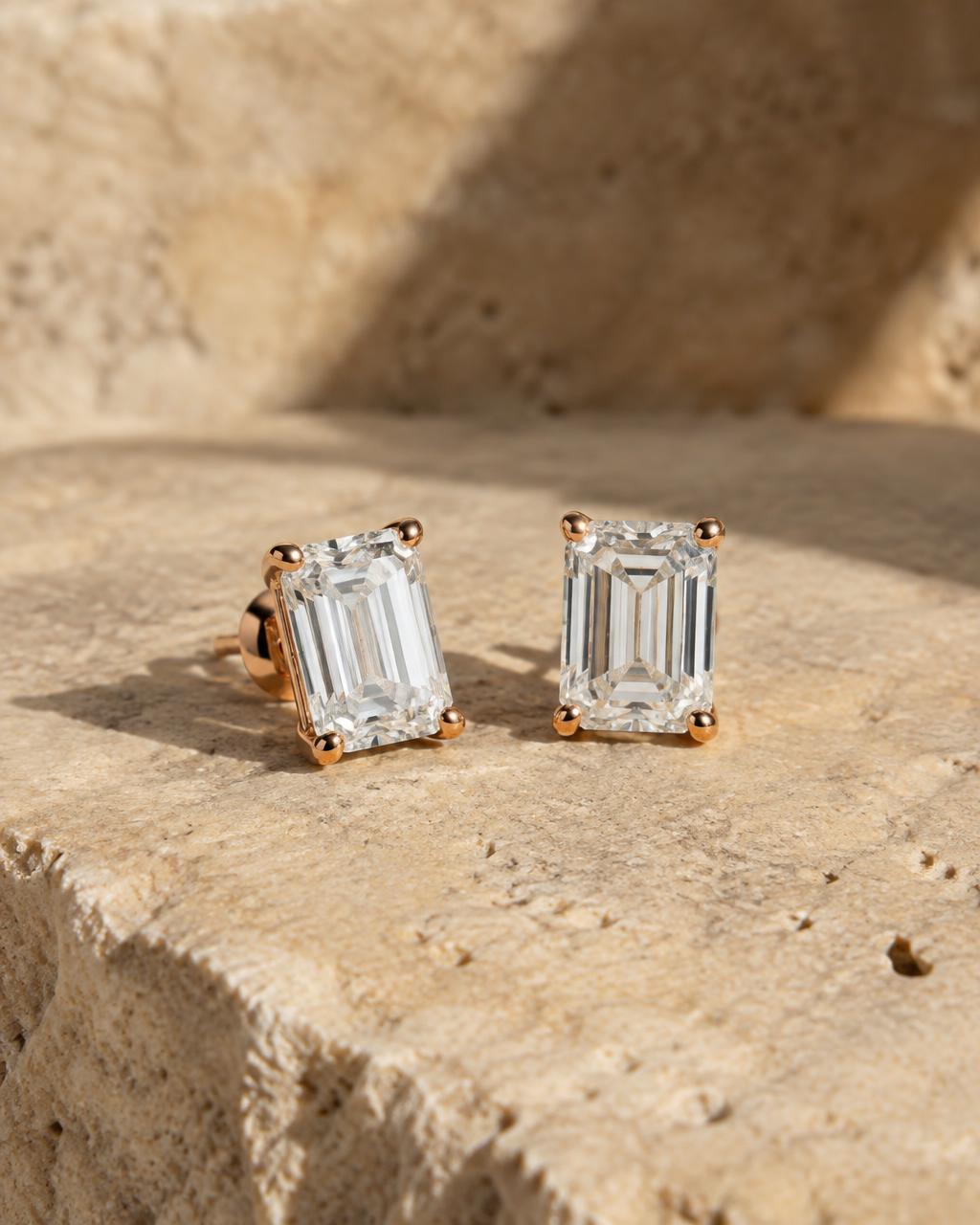 Emerald Cut diamond stud earrings